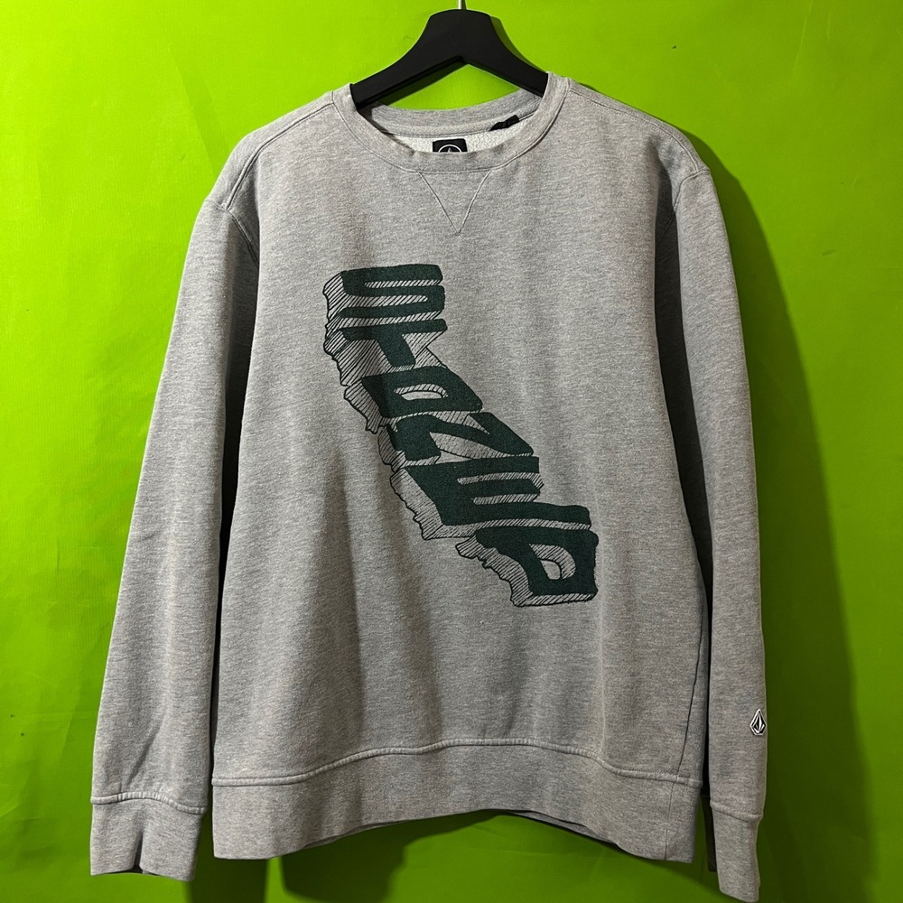 Volcom Stoned Graphic Crewneck Sweatshirt Mens Large Gray Classic Fit Pullover